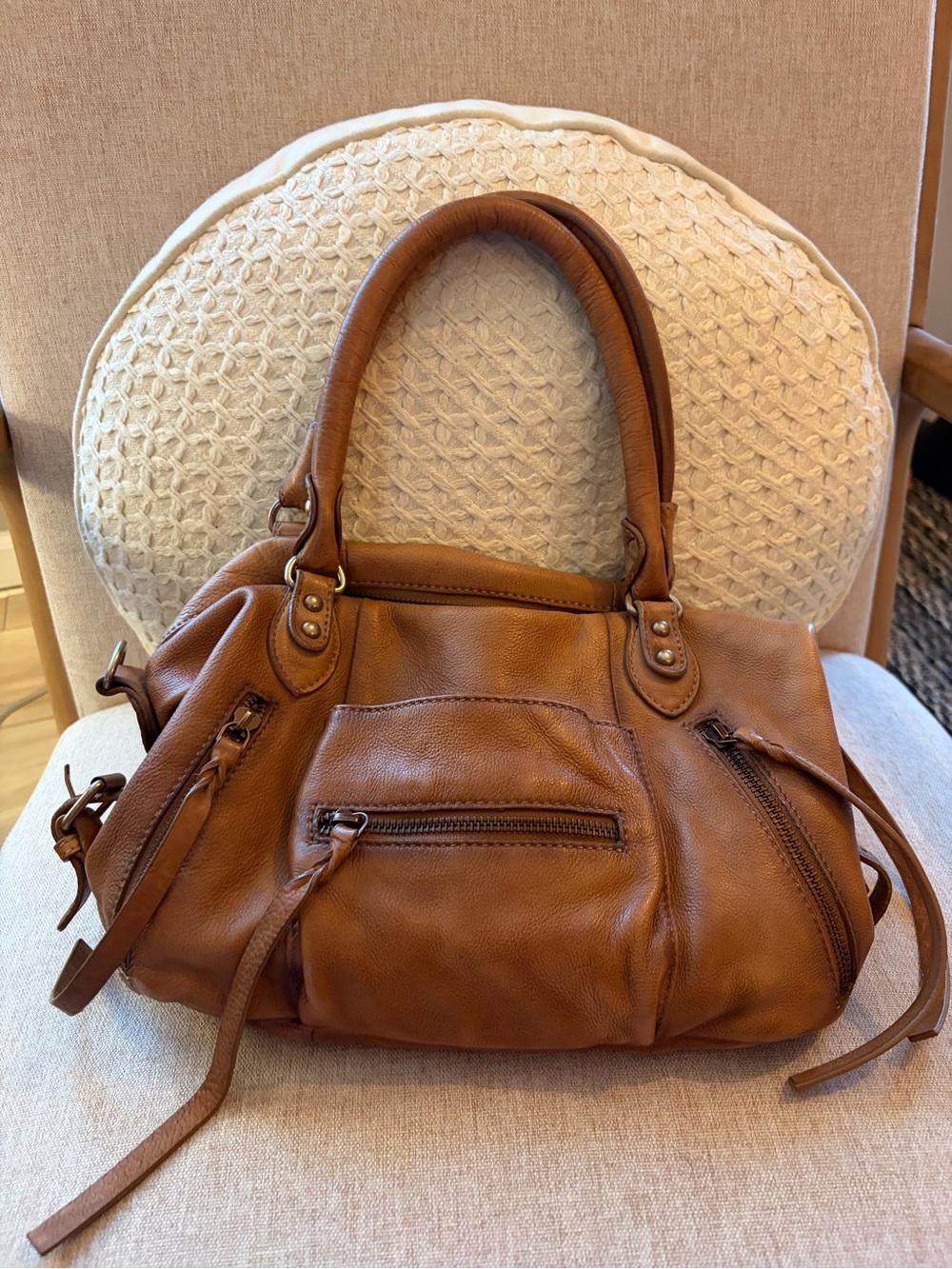 Free People Baby Emerson Leather Satchel Bag Cognac Brown